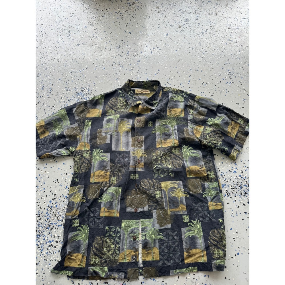 Tommy Bahama Silk‎ Button Up Shirt Palm Tree Print Tropical Mens Size M